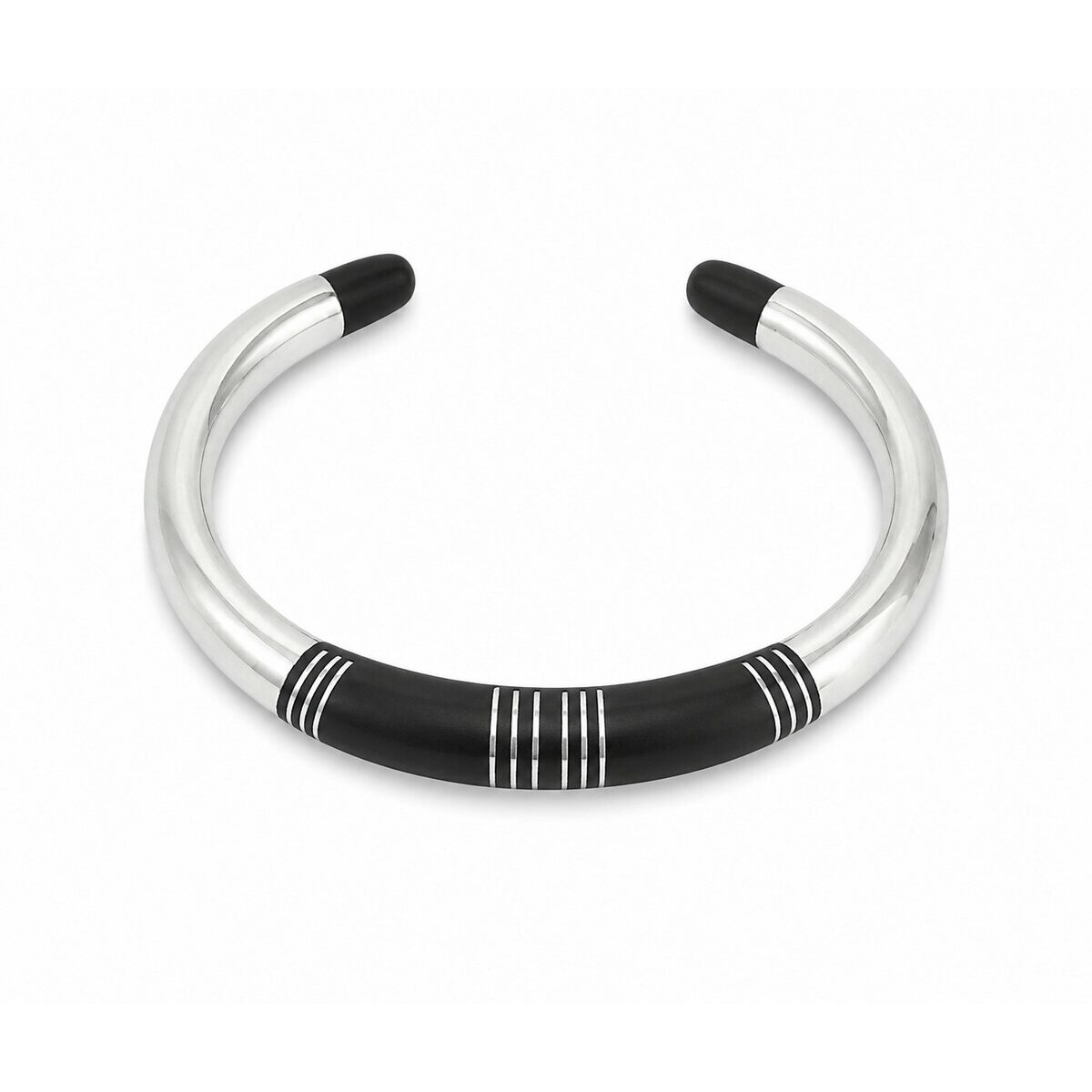 Sterling Silver 925 Ebony Cuff Bracelet � Handmade Two-Material Luxury Bangle
