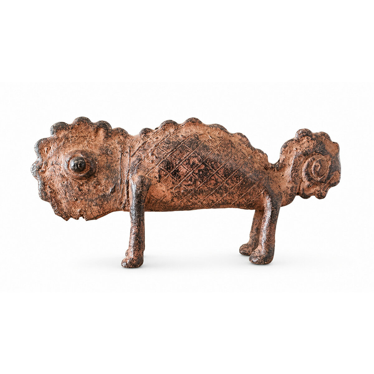 Dogon Bronze Chameleon � Handmade African Animal Sculpture