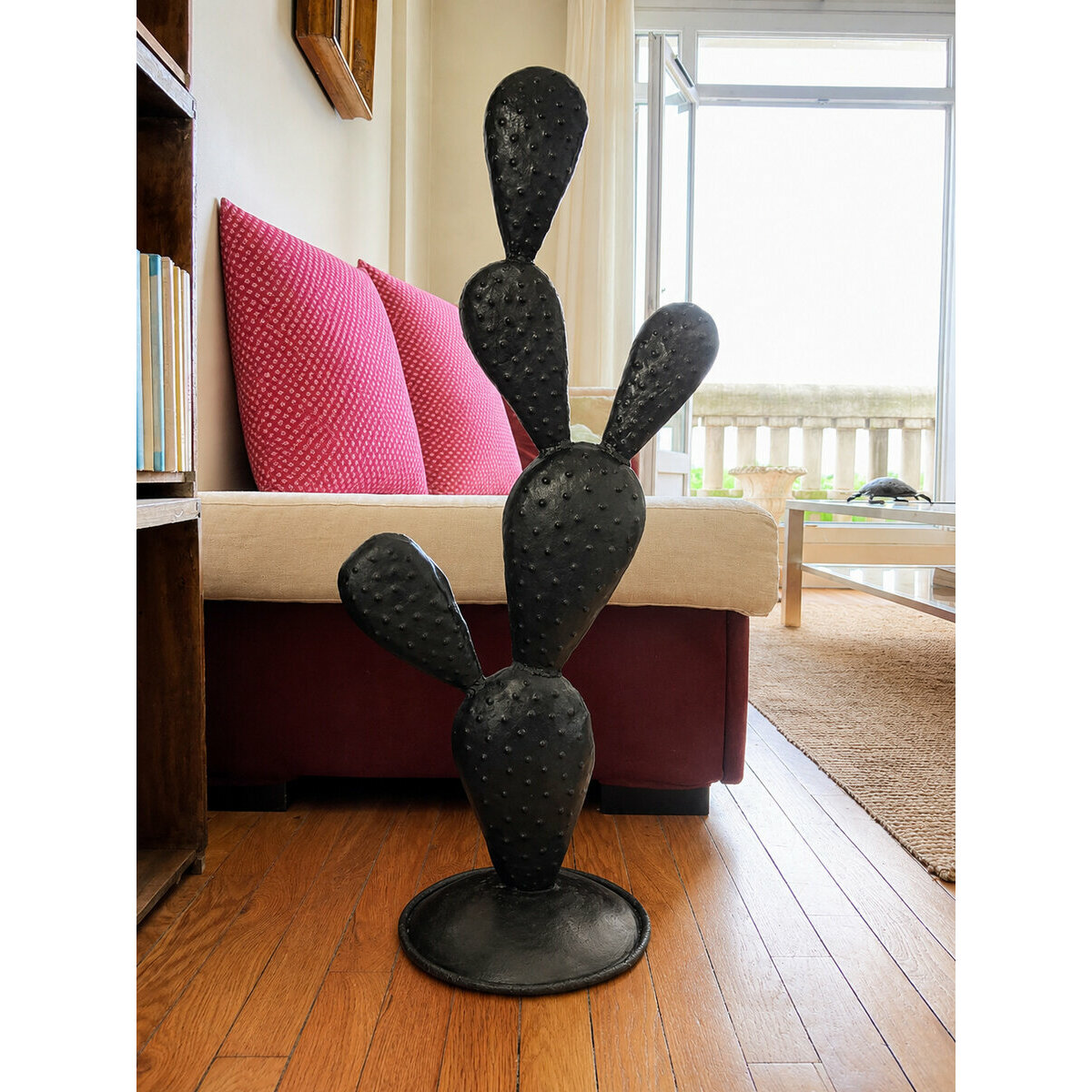 Large Recycled Metal Cactus Sculpture � Handmade Black Decor 90 cm