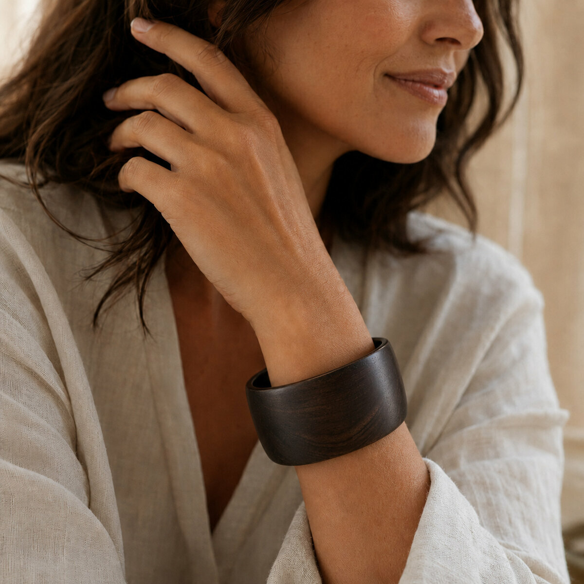 Tall Solid Ebony Cuff � Handmade Architectural Wood Bracelet