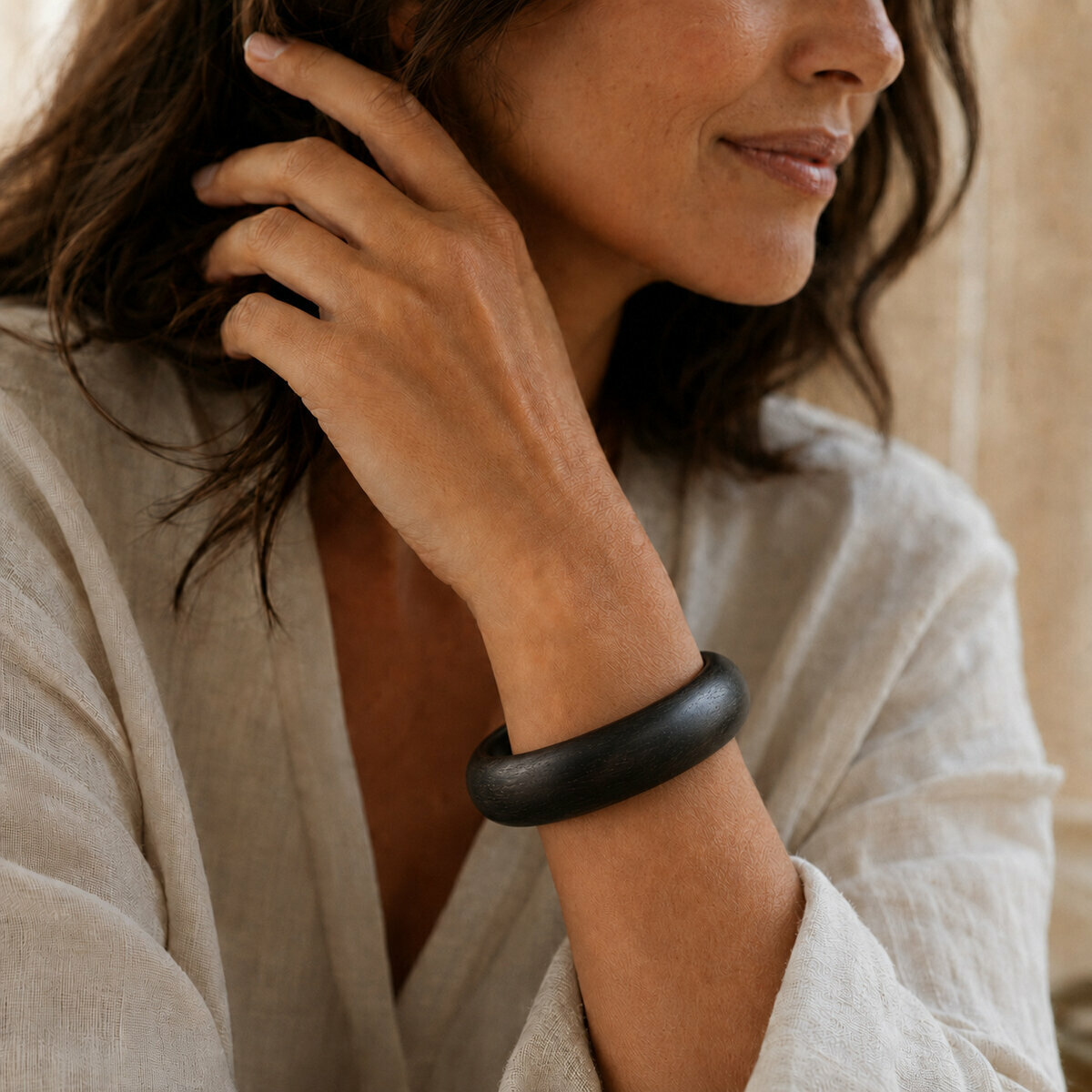 Open Solid Ebony Bracelet � Handmade Sculpted Crescent Cuff