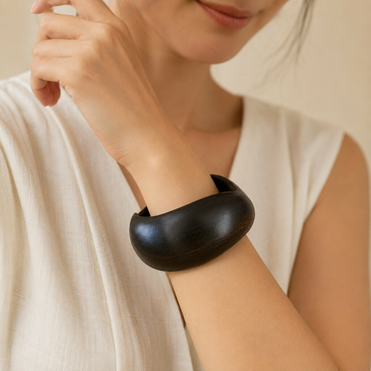 Solid Ebony Wave Bracelet � Handmade Asymmetric Wood Cuff