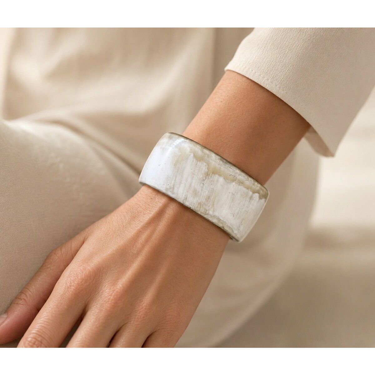 Natural White Horn Cuff Bracelet � Handmade Sculpted Jewelry