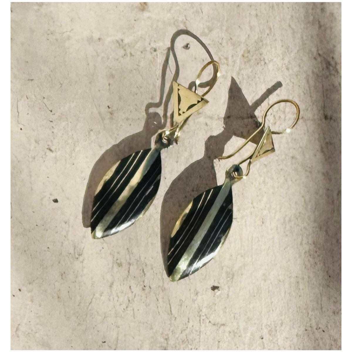 Ebony Wood & Brass Drop Earrings � Handmade Leaf Earrings
