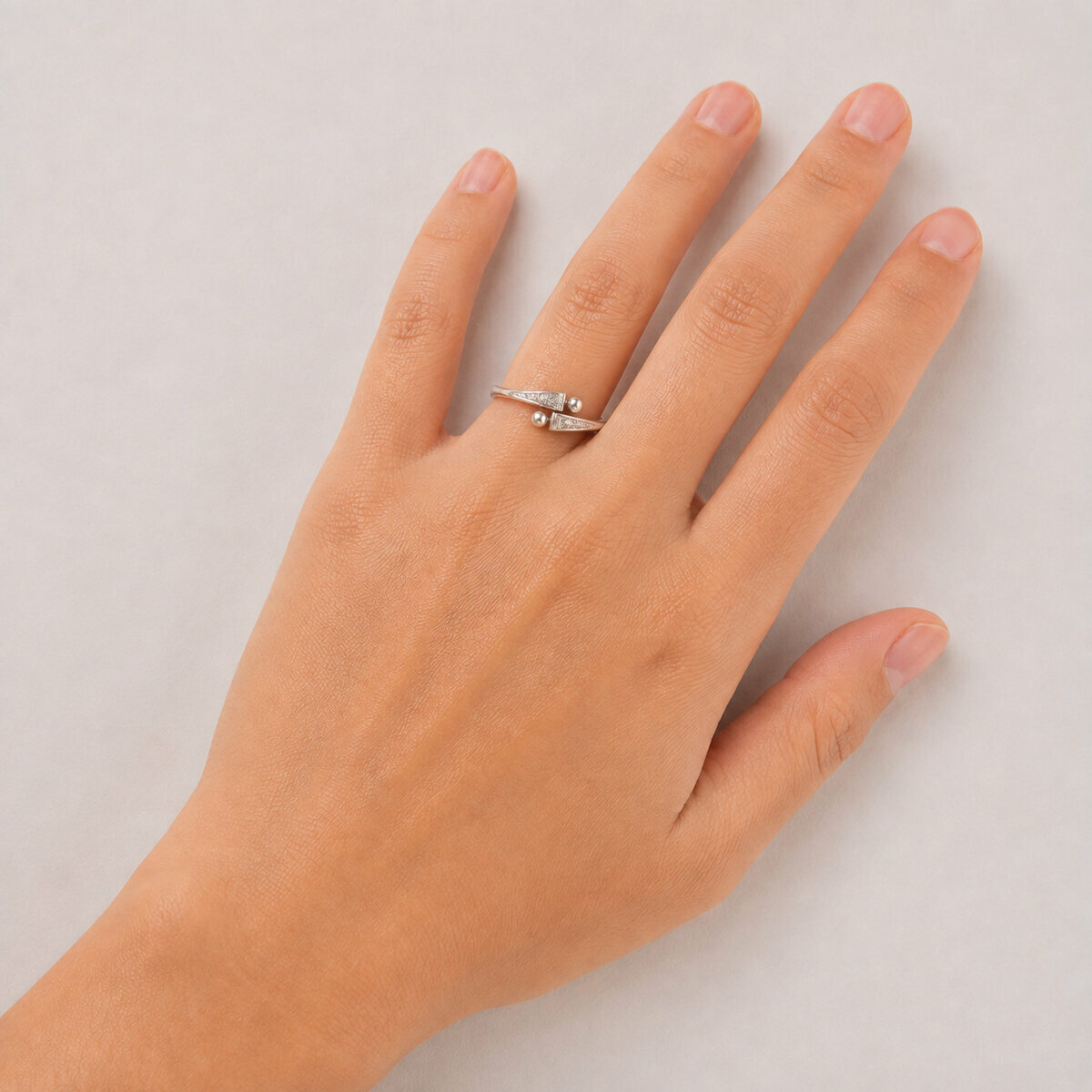 Open Sterling Silver Ring � Handmade Engraved Adjustable Ring with Ball Ends