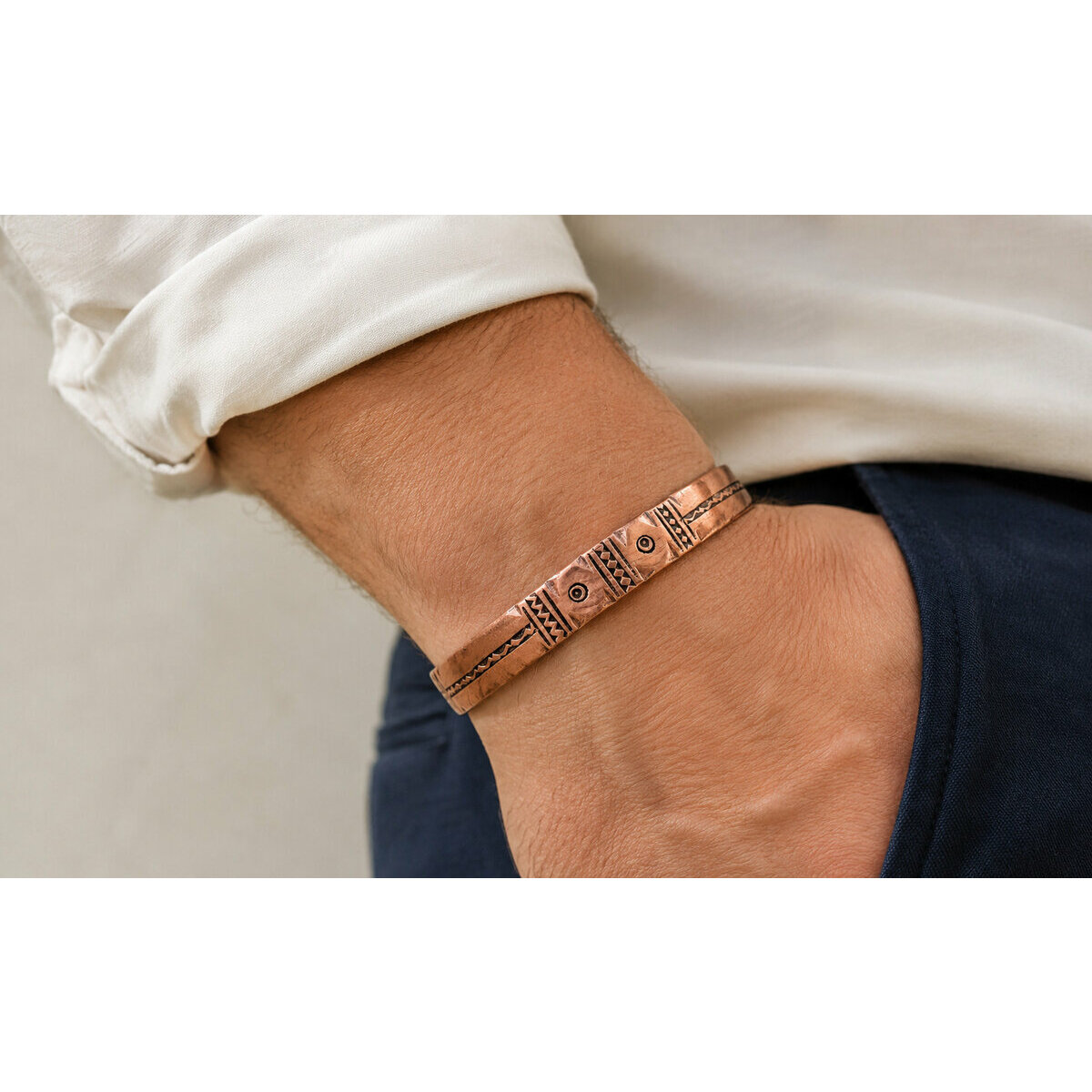Solid Copper Engraved Bracelet � Adjustable Handmade Cuff for Men and Women