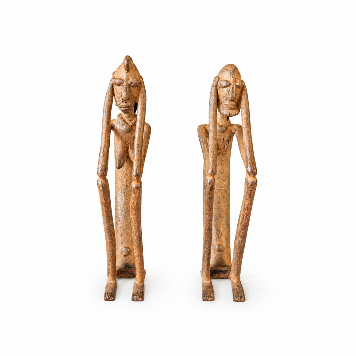 Couple Dogon en laiton � Deux statuettes assises, 18 cm