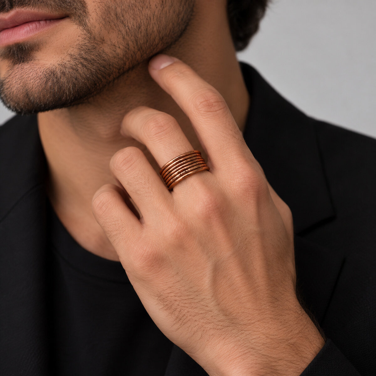Solid Copper Seven-Band Ring � Unisex Handmade Ring