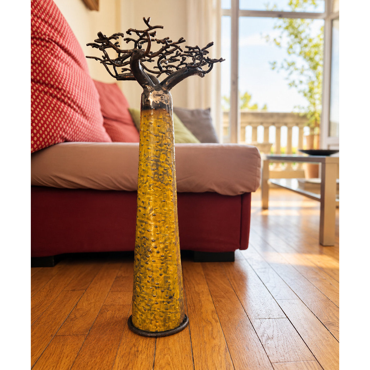 Yellow Recycled Metal Baobab Tree � Freestanding Sculpture, 60 cm