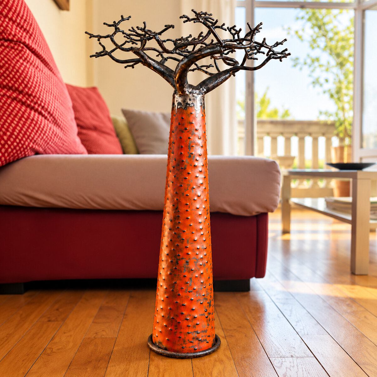 Orange Recycled Metal Baobab � Handmade Decorative Tree, 60 cm