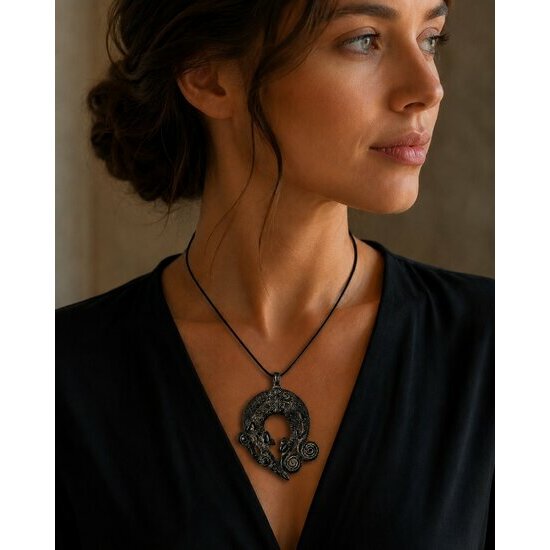 African Round Fennec Pendant � Handmade Bronze Tribal Necklace