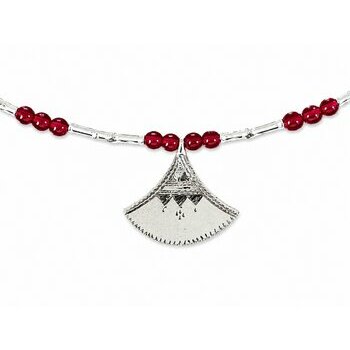 Tuareg Shat Shat Necklace – Handmade Sterling Silver 925 Beaded Necklace Shat Shat Necklace Detail – Artisan Red Beads & Tuareg Silver