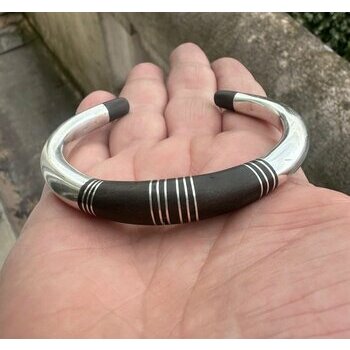 Handmade Ebony and Sterling Silver Bracelet, Contemporary Artisan Cuff, Unique Designer Jewelry