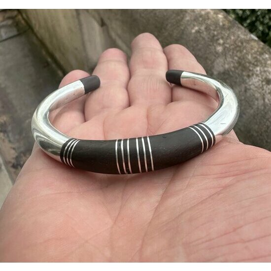 Handmade Ebony and Sterling Silver Bracelet, Contemporary Artisan Cuff, Unique Designer Jewelry