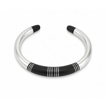 Sterling Silver 925 & Ebony Cuff Bracelet, Handmade Artisan Jewelry, Elegant Open Bangle for Men and Women