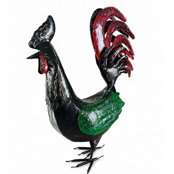 red-black-green-metal-rooster-sculpture-handmade-madagascan-craft
