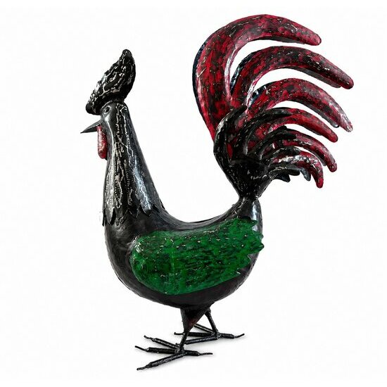 Large Handmade Recycled Metal Rooster � Madagascar Artisan Sculpture, Colorful Rustic Decor