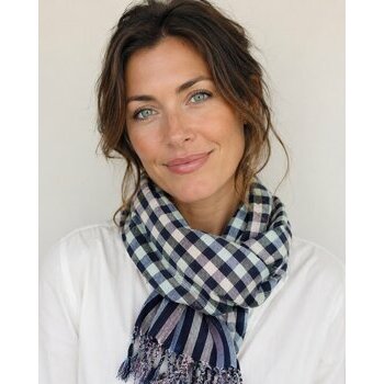 cambodian-handwoven-cotton-krama-navy-lavender-checkered-scarf-worn