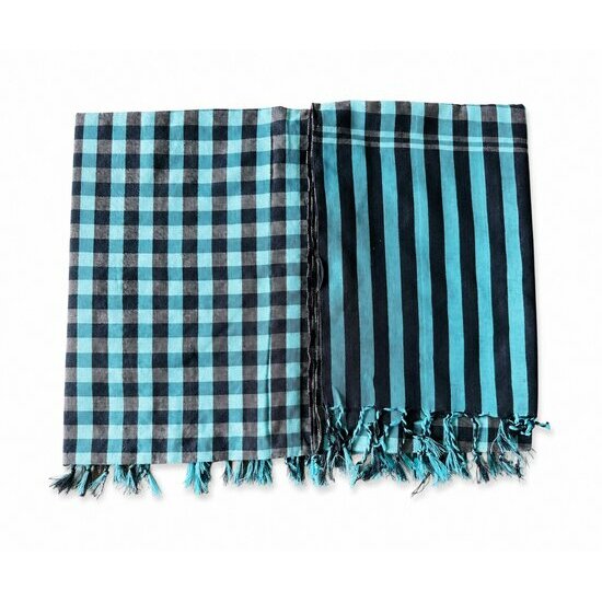 Traditional Cambodian Scarf Blue Cyan � Handwoven Ethnic Textile