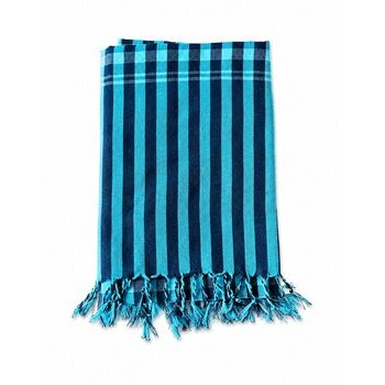 Striped Blue Cambodian Krama � Lightweight Handwoven Cotton Scarf