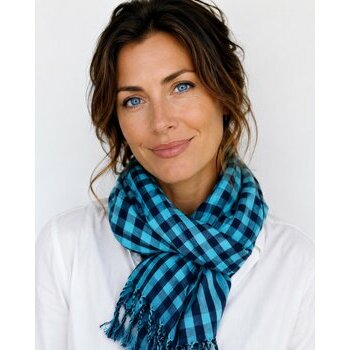 Blue Turquoise Cambodian Krama � Handmade Boho Scarf Worn by Model