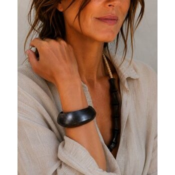 Ebony Bangle Bracelet Worn � Minimalist Black Wood Jewelry