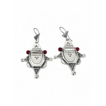 Agadez Tuareg Earrings � Engraved Sterling Silver with Red Beads