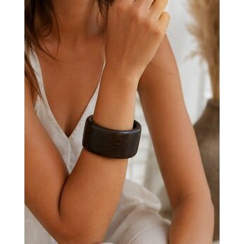 Solid Ebony Bracelet Worn � Elegant Wide Black Wood Cuff
