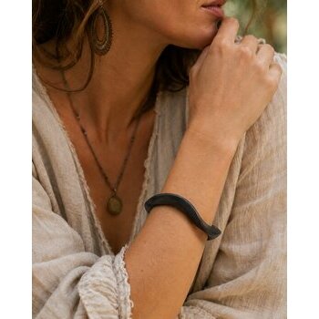 Wavy Ebony Bracelet Worn � Lightweight Black Wood Jewelry for Women