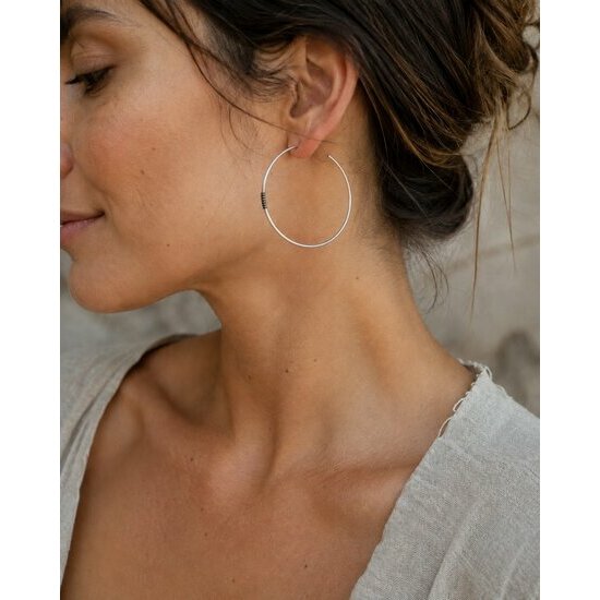 Tuareg Sterling Silver Hoops with Ebony Powder � Handmade Earrings