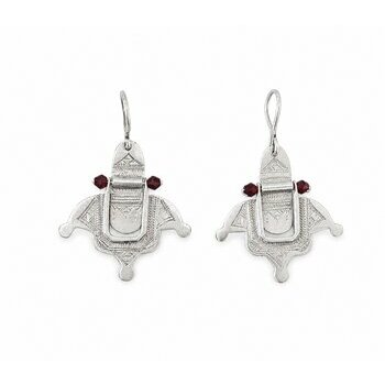 Tuareg Sterling Silver Earrings � Handmade Red Agate Dangles