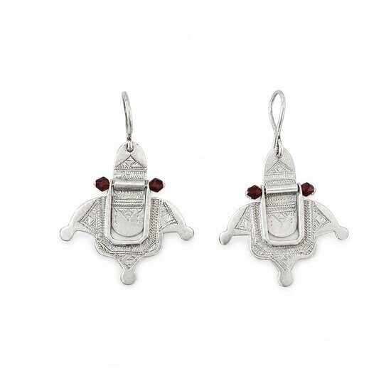 Tuareg Sterling Silver Earrings � Handmade Red Agate Dangles
