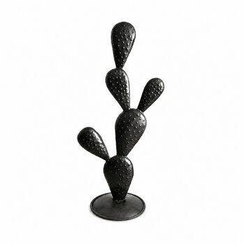 Handmade Black Recycled Metal Cactus Sculpture � Front View