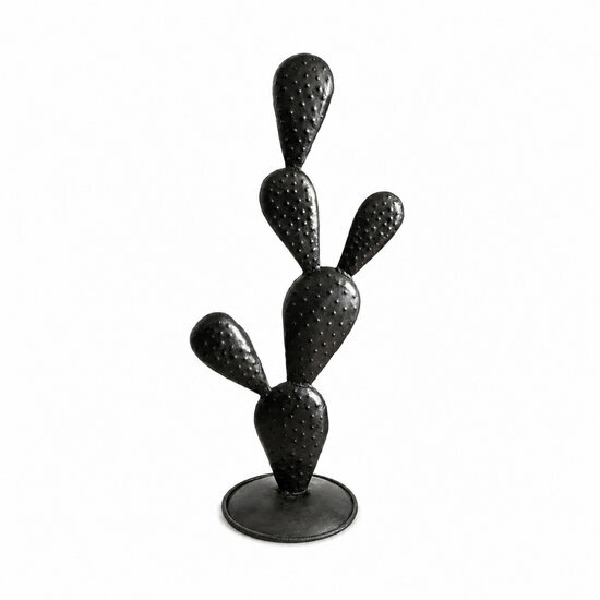 Handmade Black Recycled Metal Cactus Sculpture � Front View