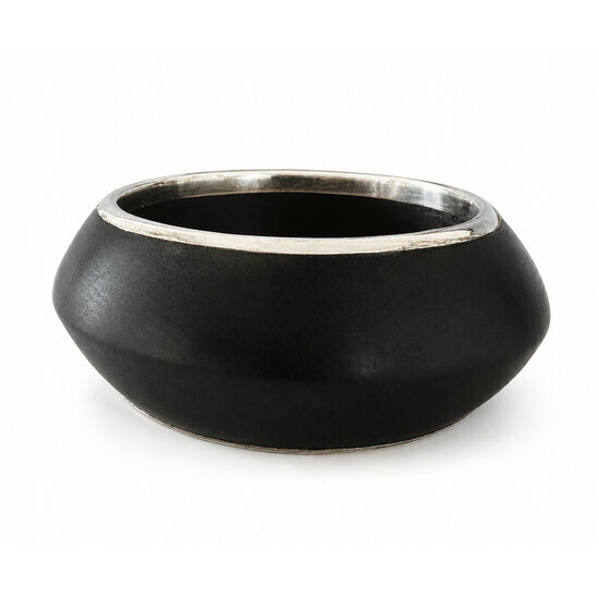 Wide Ebony Wood and Silver Bracelet � Contemporary Two Tone Jewelry