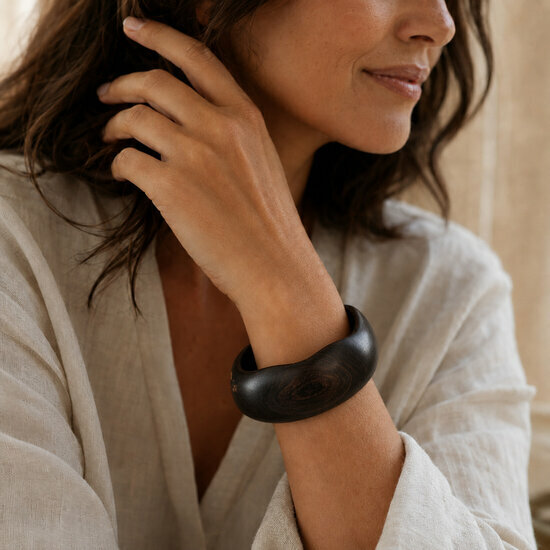 Solid Ebony Wave Bangle � Handmade Sculpted Organic Wood Bracelet