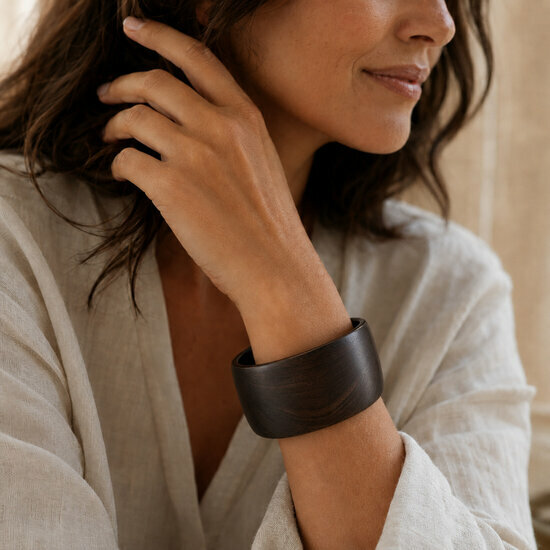 Tall Solid Ebony Cuff � Handmade Architectural Wood Bracelet