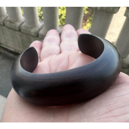 Handmade Black Wood Bracelet � Sculpted Open Ebony Cuff Detail