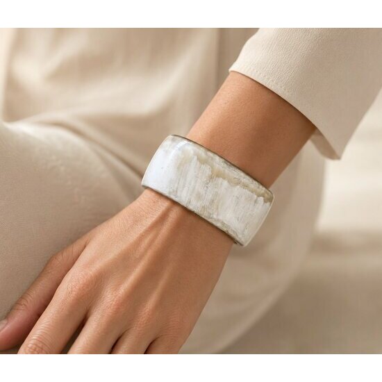 Natural White Horn Cuff Bracelet – Handmade Sculpted Jewelry