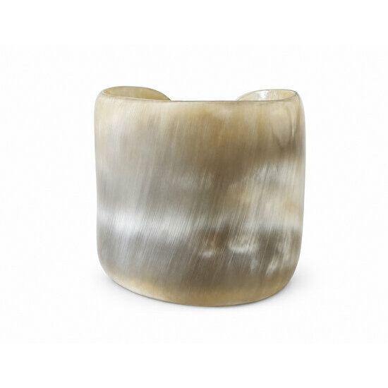 Natural Grey Horn Cuff – Handmade Wide Bracelet for Small Wrists Polished smoky grey horn bracelet – handmade open cuff front view