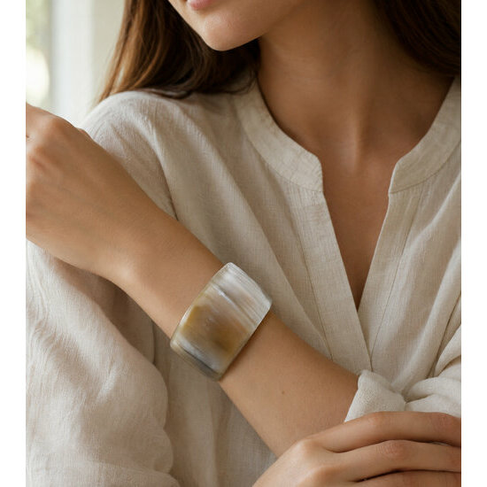 Open Blonde Horn Bracelet � Handmade Pearly Cuff