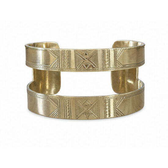 Engraved Tuareg Brass Bracelet – Signed Handmade Cuff Engraved Tuareg Brass Bracelet – Handmade Double Band Cuff