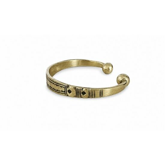 Bracelet Touareg en Laiton Gravé Main – Jonc Ajustable à Embouts Sphériques Hand Engraved Tuareg Jewelry – Artisan Geometric Brass Bracelet