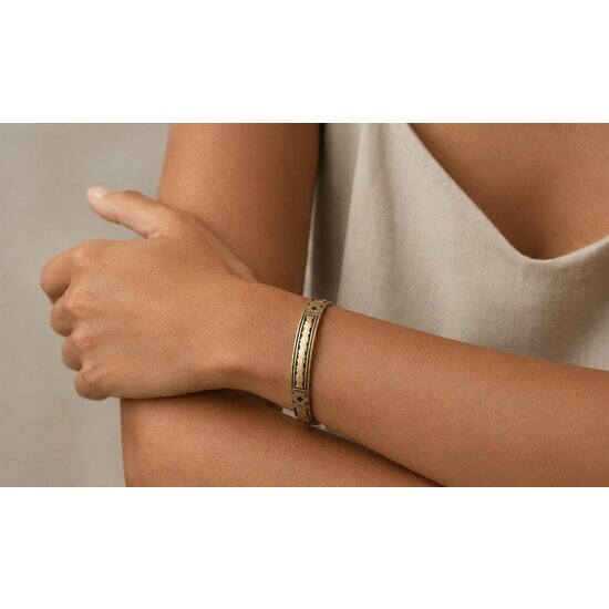 Bracelet Touareg en Laiton Grav&eacute; Main � Jonc Ajustable &agrave; Embouts Sph&eacute;riques