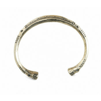 Engraved Tuareg Brass Bracelet – Open Cuff for Medium to Large Wrists Engraved Tuareg Brass Cuff – Adjustable Bracelet with Ball Ends