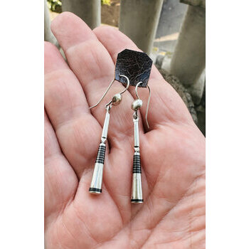 Tuareg Silver 800 and Ebony Earrings – Long Handmade Drop Earrings Handmade Tuareg Earrings in Hand – Silver and Ebony Jewelry 5.5 cm