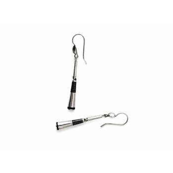 Tuareg Silver 800 and Ebony Earrings – Long Handmade Drop Earrings Silver and Ebony Drop Earrings – Lightweight Saharan Jewelry Side View