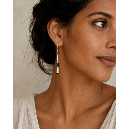 Tuareg Silver 800 and Ebony Earrings � Long Handmade Drop Earrings