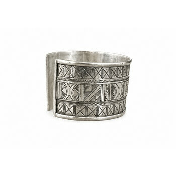 Exclusive Tuareg Sterling Silver Cuff – Signed Hand Engraved Bracelet Made to Order Tuareg Sterling Silver Bracelet – Adjustable Collectible Cuff