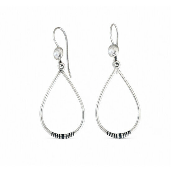 Sterling Silver & Ebony Teardrop Earrings – Handmade Long Drop Earrings Silver and Ebony Drop Earrings – 6 cm Teardrop Design